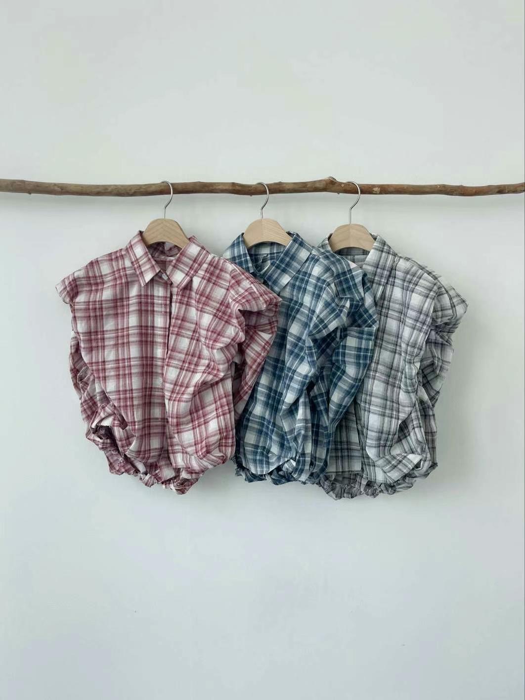 MONG9S韓國直郵東大門代購女裝新款24春夏襯衫蕾絲衫格紋MONG9S襯衫/蕾絲衫