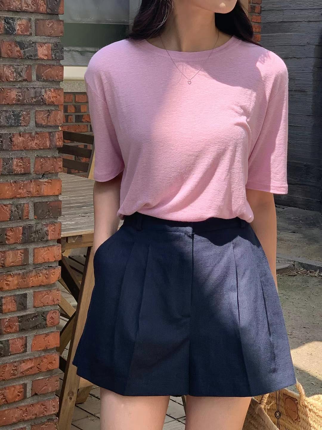 SATURDAY韓國直郵女裝新品熱賣24春夏人氣休閑推薦T恤亞麻SATURDAYT恤圖色5左五色