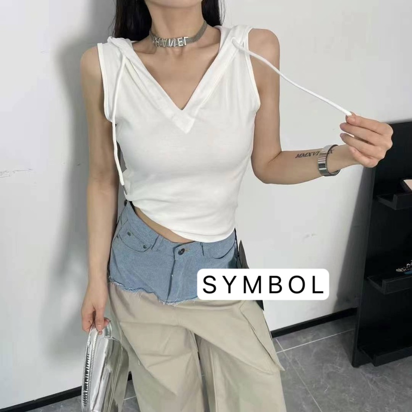 SYMBOL直郵韓國代購女裝新品休閑時尚人氣真品吊帶背心連帽SYMBOL吊帶/背心