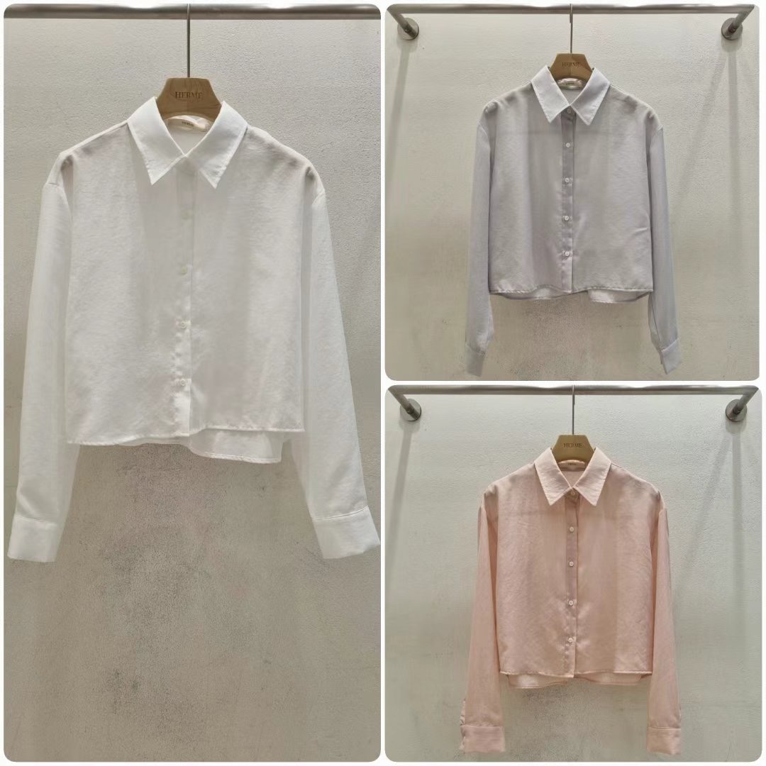 HERME直郵韓國代購女裝新品熱賣24春夏時尚襯衫蕾絲衫短款HERME襯衫/蕾絲衫