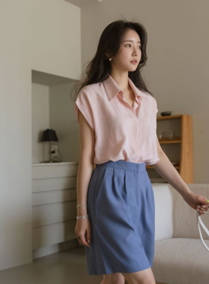 DORI韓國直郵東大門實拍女裝新品時尚人氣職業襯衫蕾絲衫亞麻OURR襯衫/蕾絲衫