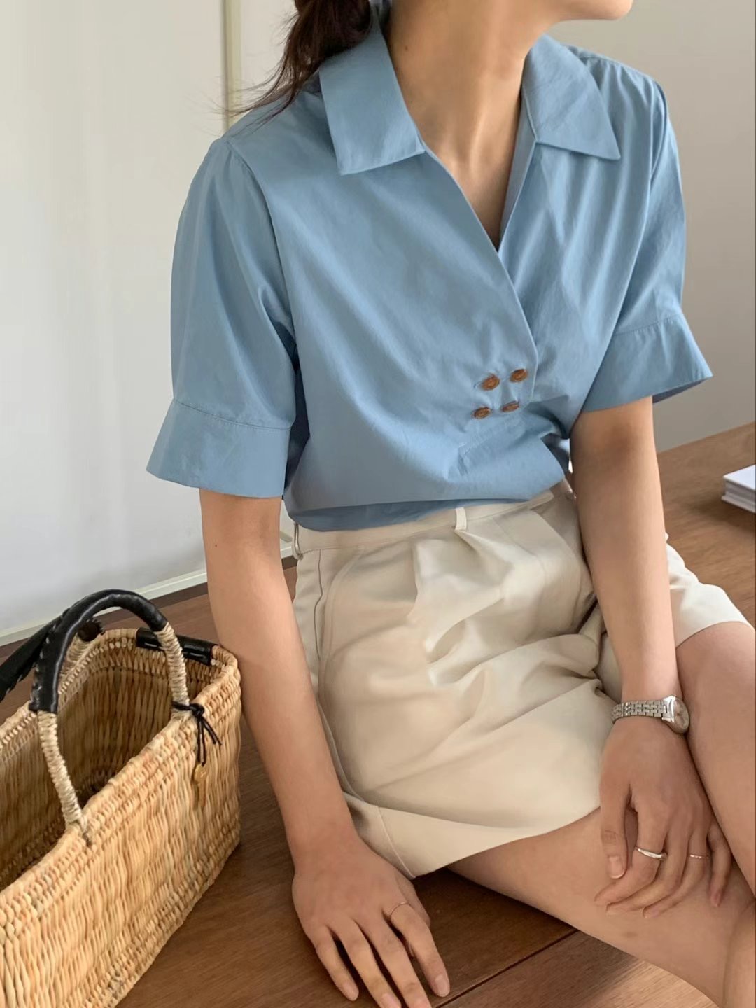 SALAD韓國直郵女裝新款休閑時尚職業推薦熱賣24春夏襯衫蕾絲衫THEMAIN襯衫/蕾絲衫