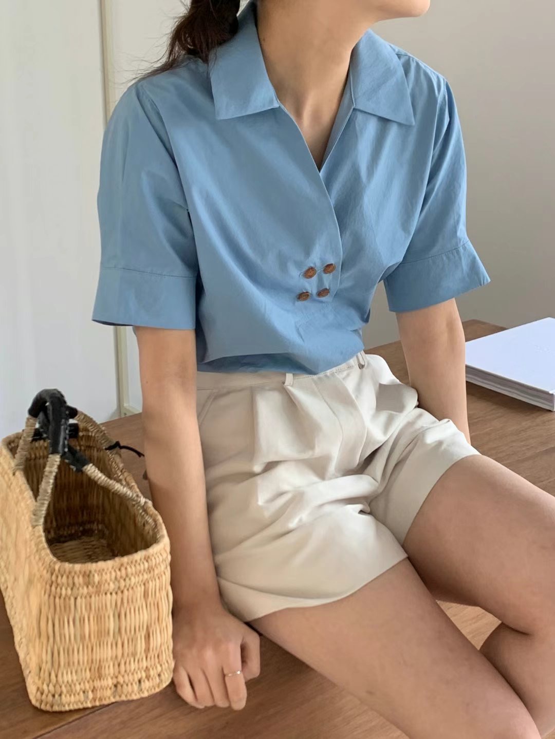 SALAD韓國直郵女裝新款休閑時尚職業推薦熱賣24春夏襯衫蕾絲衫THEMAIN襯衫/蕾絲衫