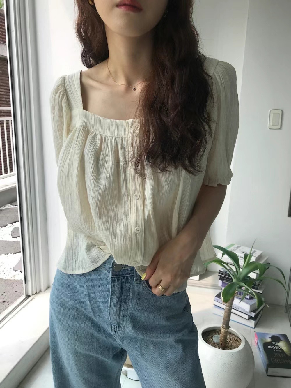 OMELET韓國直郵東大門實拍女裝新品職業24春夏襯衫蕾絲衫OHNLE襯衫/蕾絲衫