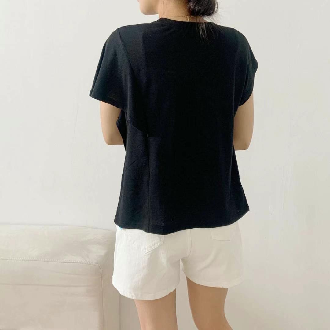 PINK POUCH直郵韓國代購女裝新品人氣休閑24春夏T恤亞麻PINK POUCHT恤