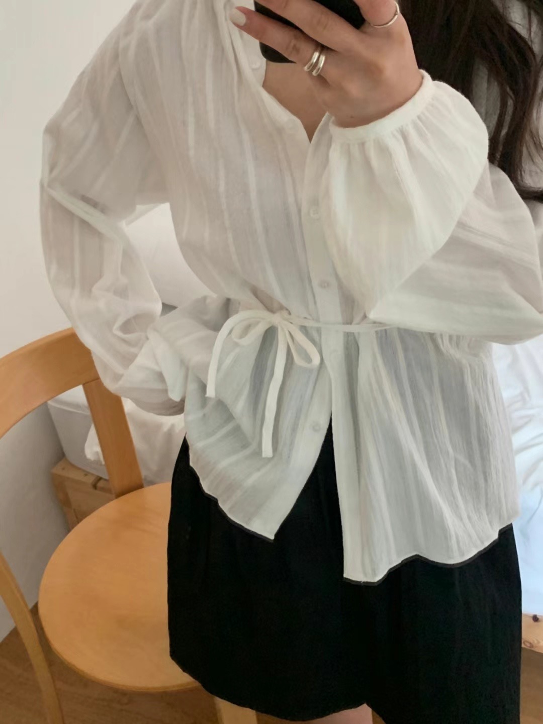 PEETS韓國直郵東大門實拍女裝新品24春夏真品時尚襯衫蕾絲衫PEETS襯衫/蕾絲衫