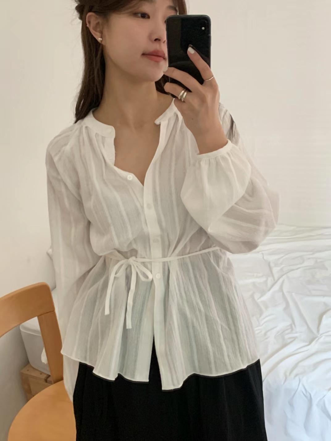 PEETS韓國直郵東大門實拍女裝新品24春夏真品時尚襯衫蕾絲衫PEETS襯衫/蕾絲衫