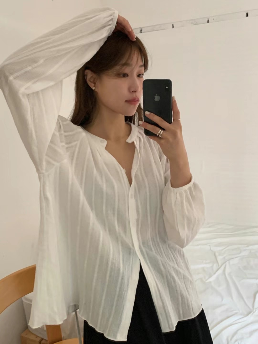 PEETS韓國直郵東大門實拍女裝新品24春夏真品時尚襯衫蕾絲衫PEETS襯衫/蕾絲衫圖色1