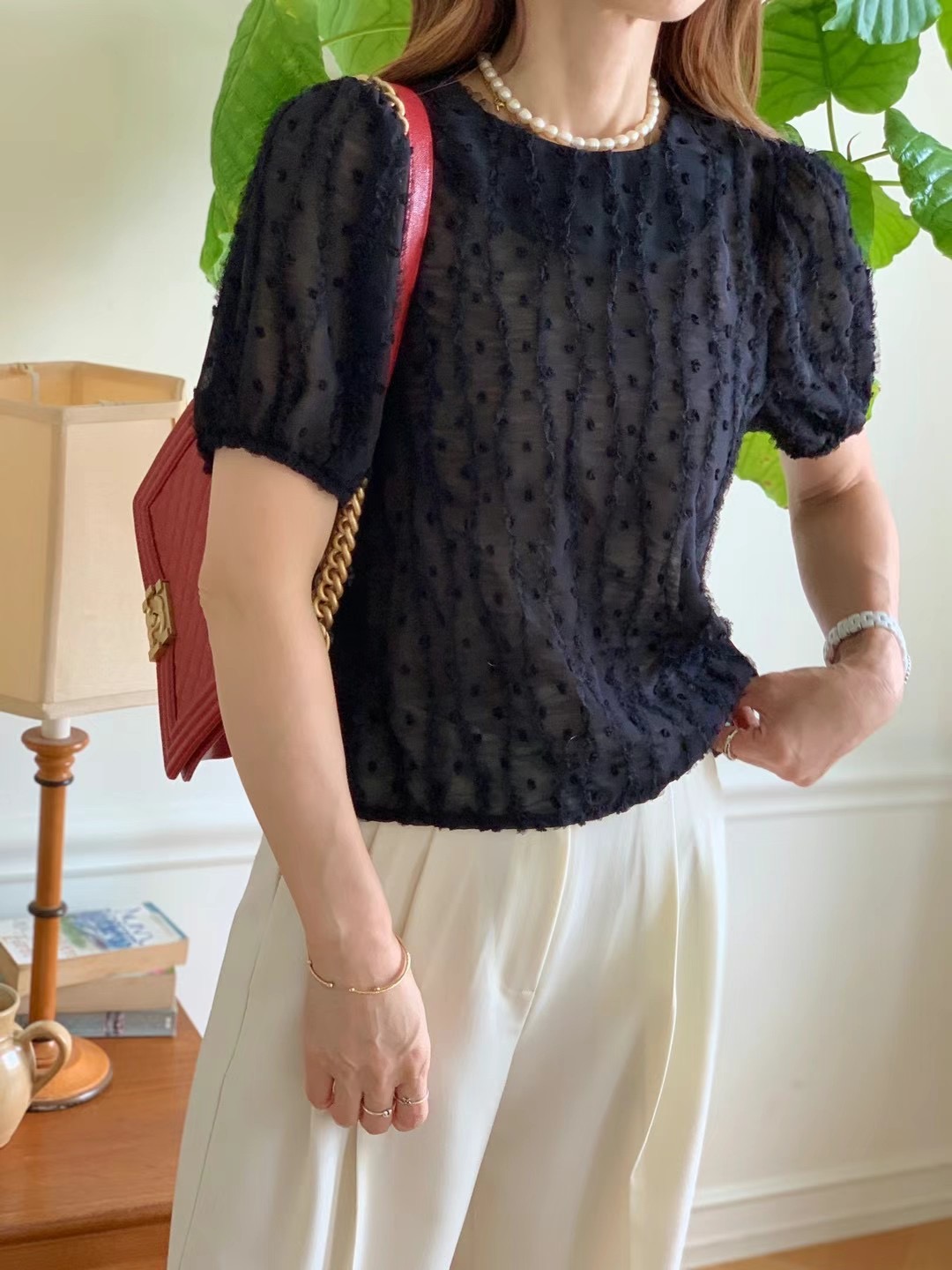 ELMU韓國直郵女裝新品24春夏推薦休閑襯衫蕾絲衫兩面可穿howdy襯衫/蕾絲衫圖色2