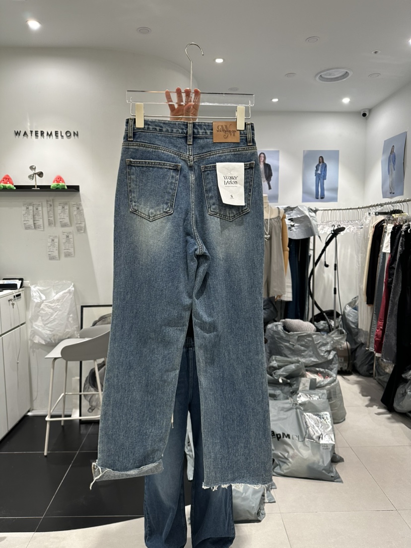 WATERMELON韓國直郵東大門實拍女裝新品真品休閑熱賣牛仔褲STATEMENT牛仔褲