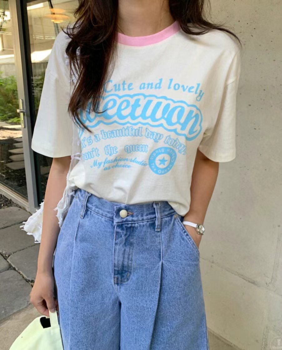 LVC直郵韓國代購女裝新款24春夏休閑真品時尚人氣推薦T恤L_V_CT恤