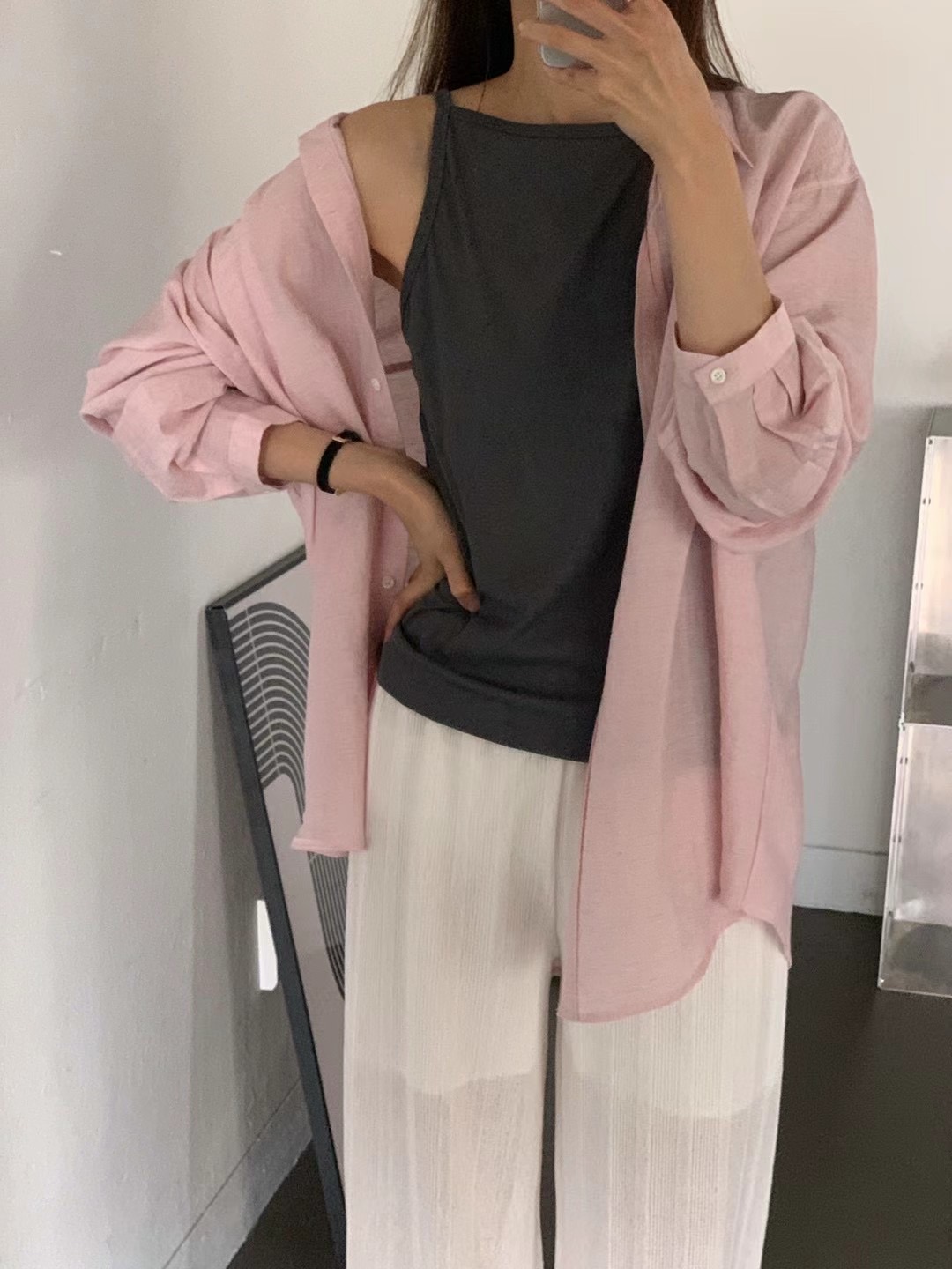 MORGAN韓國直郵女士新品24秋夏人氣時尚職業襯衫蕾絲衫亞麻BABY SALON襯衫/蕾絲衫