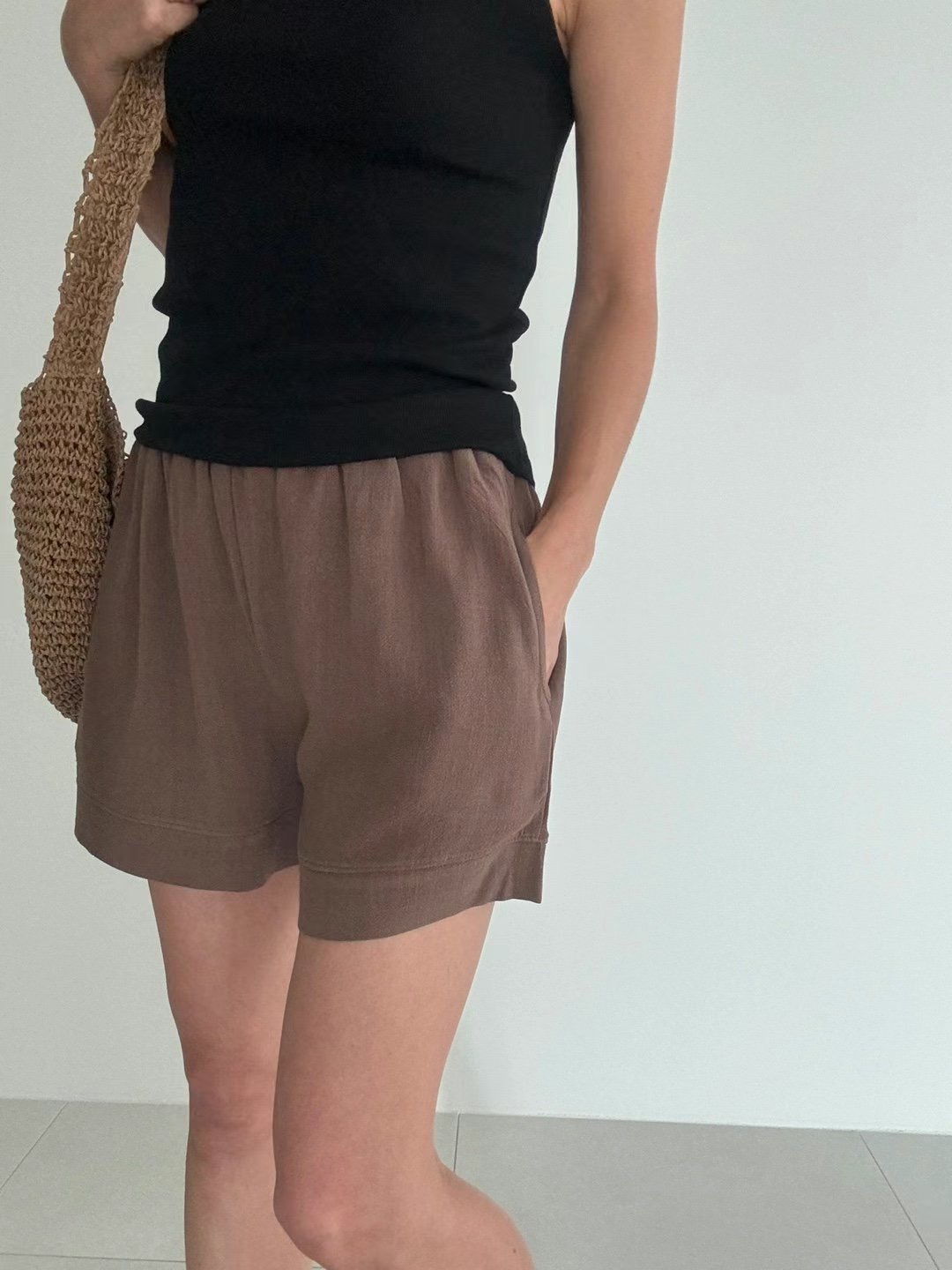 RIPPLE直郵韓國代購女士新品人氣休閑職業熱賣24秋夏短褲亞麻RIPPLE短褲