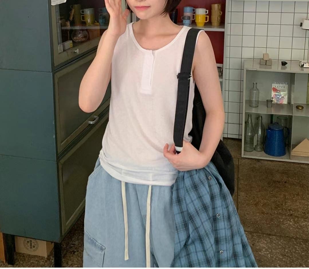 IRUING PLACE韓國直郵東大門實拍女裝新品人氣吊帶背心亞麻GUSSINE吊帶/背心