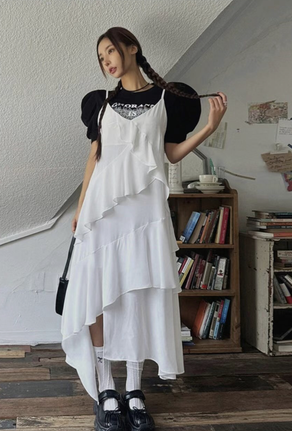 NANA J直郵韓國代購女士新品推薦24秋夏時尚連衣裙荷葉邊NANA J連衣裙圖色1