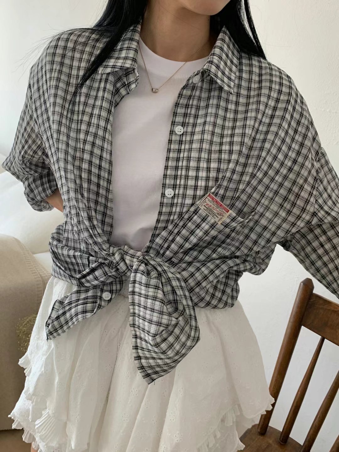ACRE韓國直郵女士新品24秋夏熱賣職業推薦休閑襯衫蕾絲衫ACRE襯衫/蕾絲衫圖色2