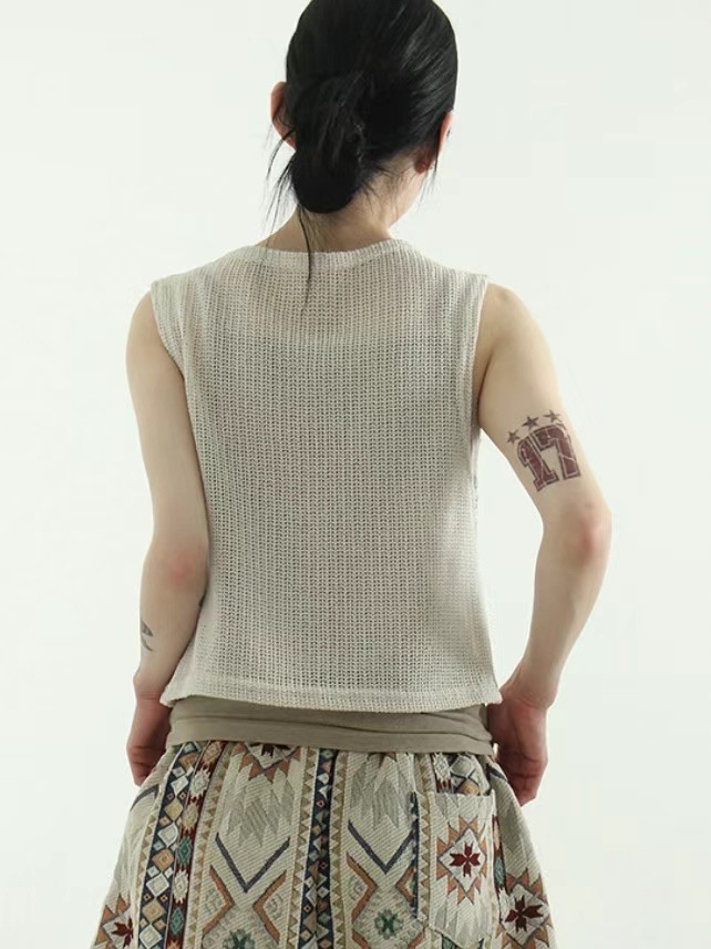 AMANNISH韓國直郵女士新款真品職業推薦休閑熱賣24秋夏馬甲亞麻AMANNISH馬甲