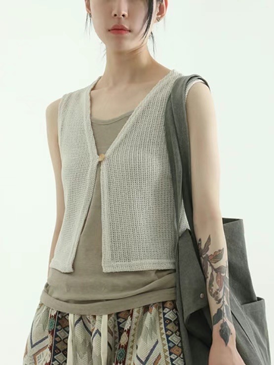 AMANNISH韓國直郵女士新款真品職業推薦休閑熱賣24秋夏馬甲亞麻AMANNISH馬甲