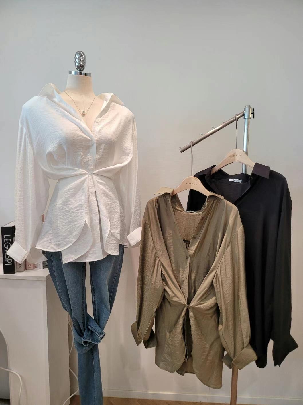 A BLACK韓國直郵東大門實拍女裝新品職業休閑24秋夏襯衫蕾絲衫A BLACK襯衫/蕾絲衫