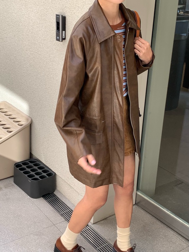 Sendtwo韓國直郵東大門實拍女裝新品休閑真品熱賣時尚推薦皮衣SENDTWO皮衣