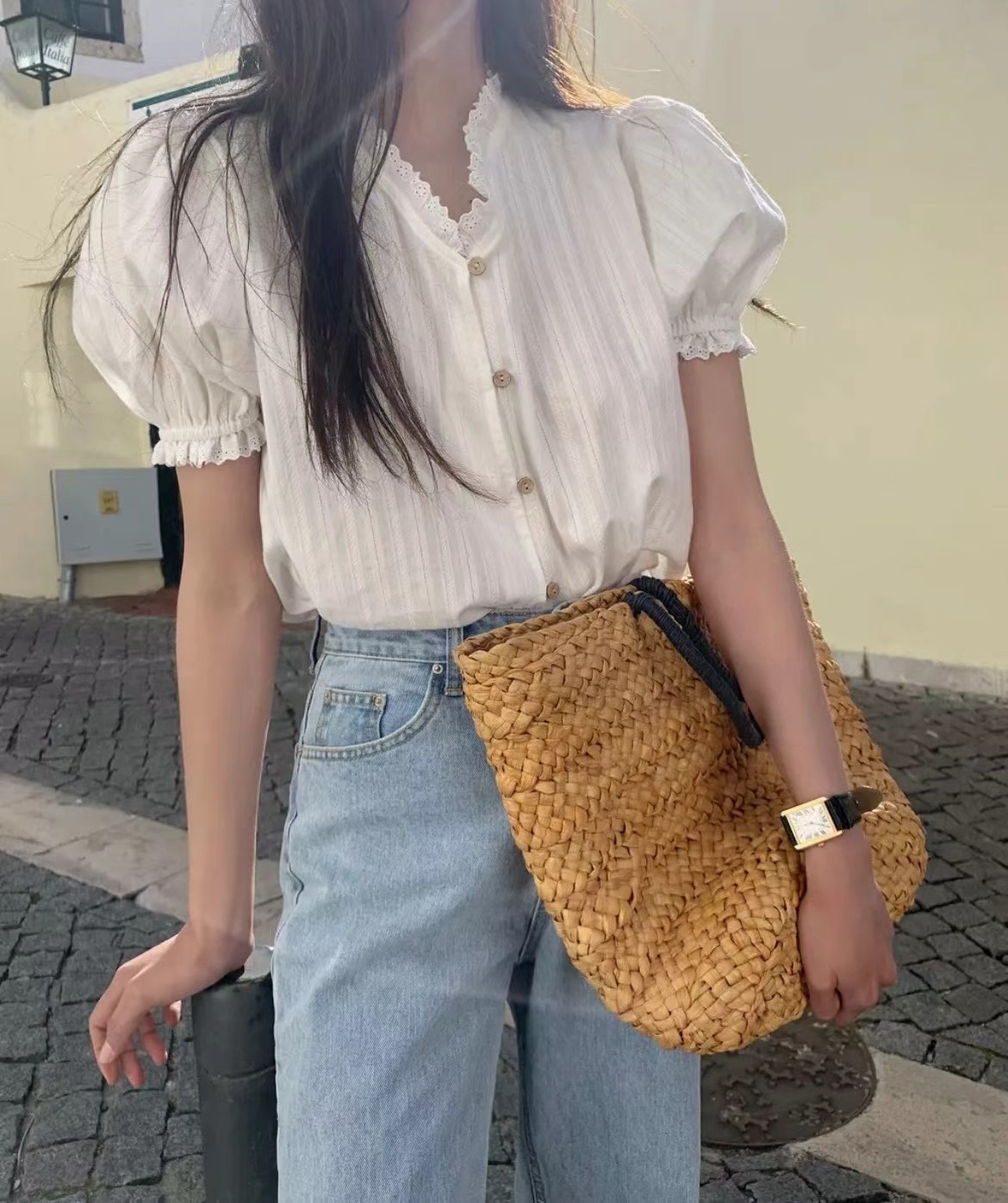 APPEAR韓國直郵女士新品休閑24秋夏職業時尚襯衫蕾絲衫蕾絲APPEAR襯衫/蕾絲衫圖色1