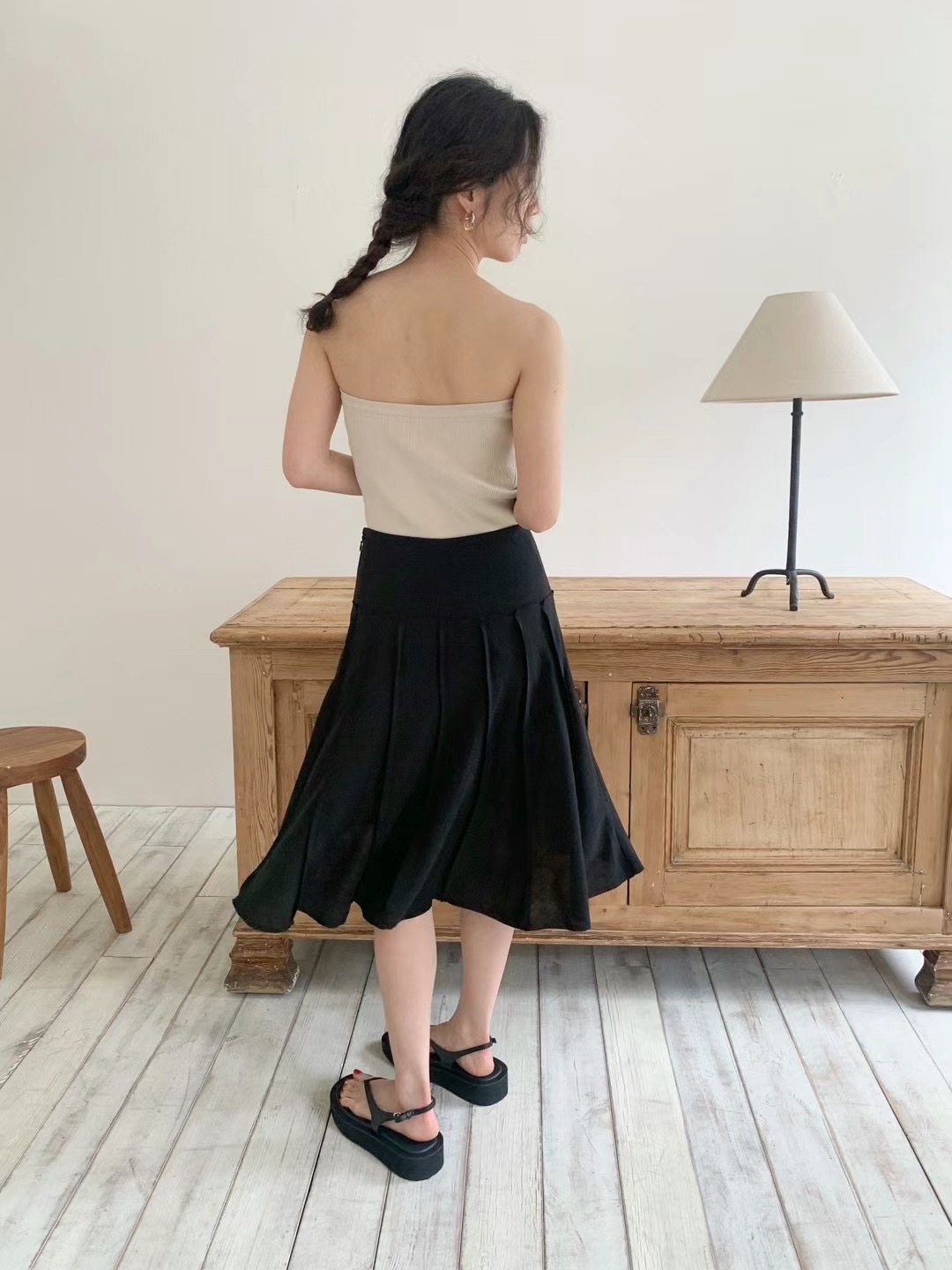 DE ONDO直郵韓國代購女裝新款24秋夏休閑半身裙中短裙褶皺DE ONDO半身裙/中短裙