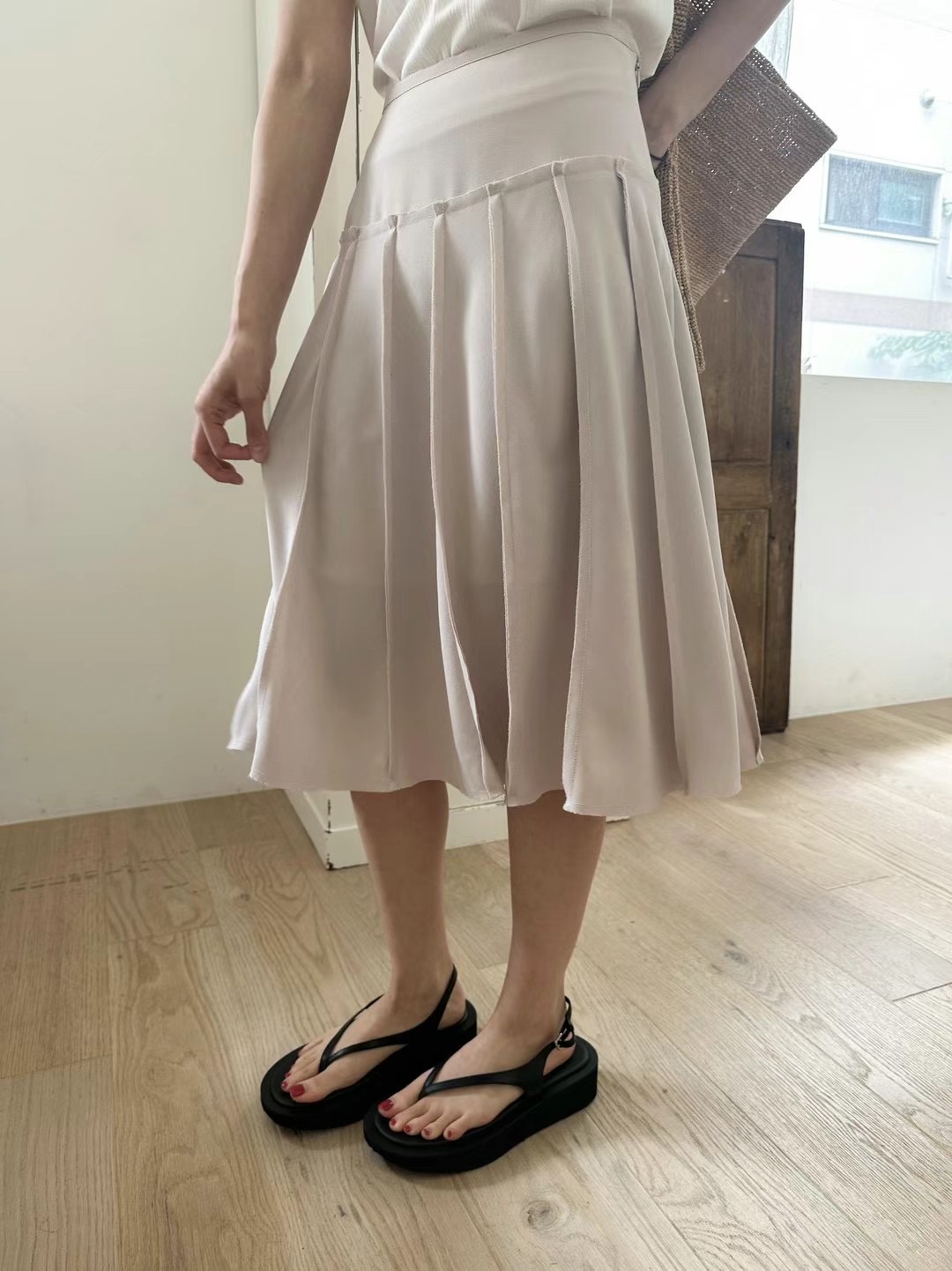 DE ONDO直郵韓國代購女裝新款24秋夏休閑半身裙中短裙褶皺DE ONDO半身裙/中短裙圖色1