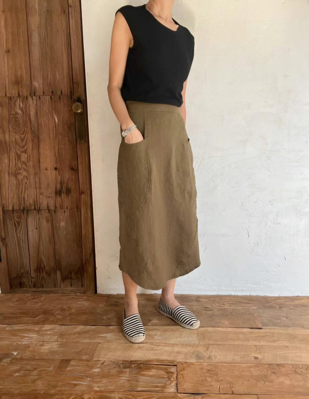 FEBRUUARY韓國直郵女士新品時尚24秋夏休閑推薦半身裙中短裙WOODEN半身裙/中短裙