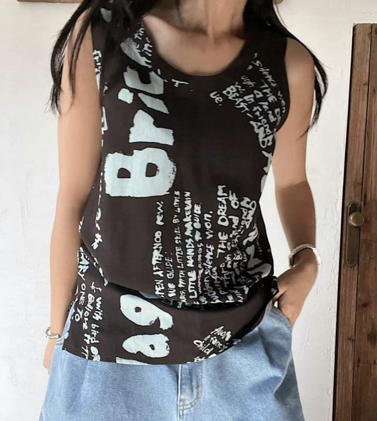 FEBRUUARY韓國直郵東大門實拍女士新品休閑職業推薦吊帶背心WOODEN吊帶/背心圖色2