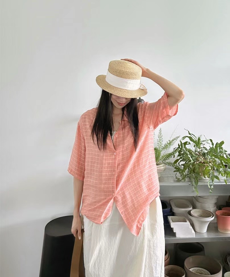 WHERELL韓國直郵女士新款24秋夏人氣推薦真品襯衫蕾絲衫格子FORUS襯衫/蕾絲衫