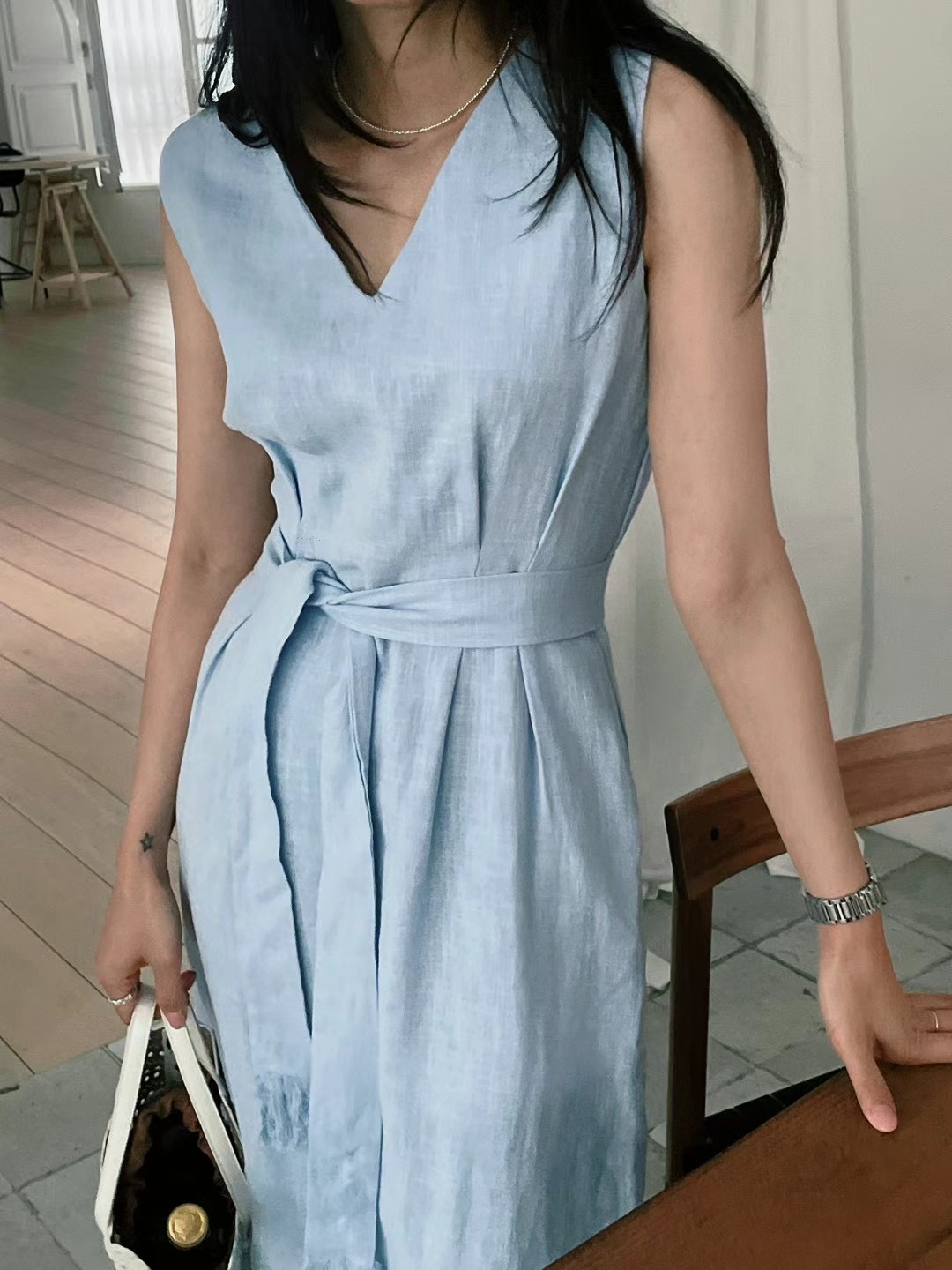 MYO東大門代購女裝新品時尚熱賣推薦真品人氣24秋夏連衣裙亞麻MYO連衣裙