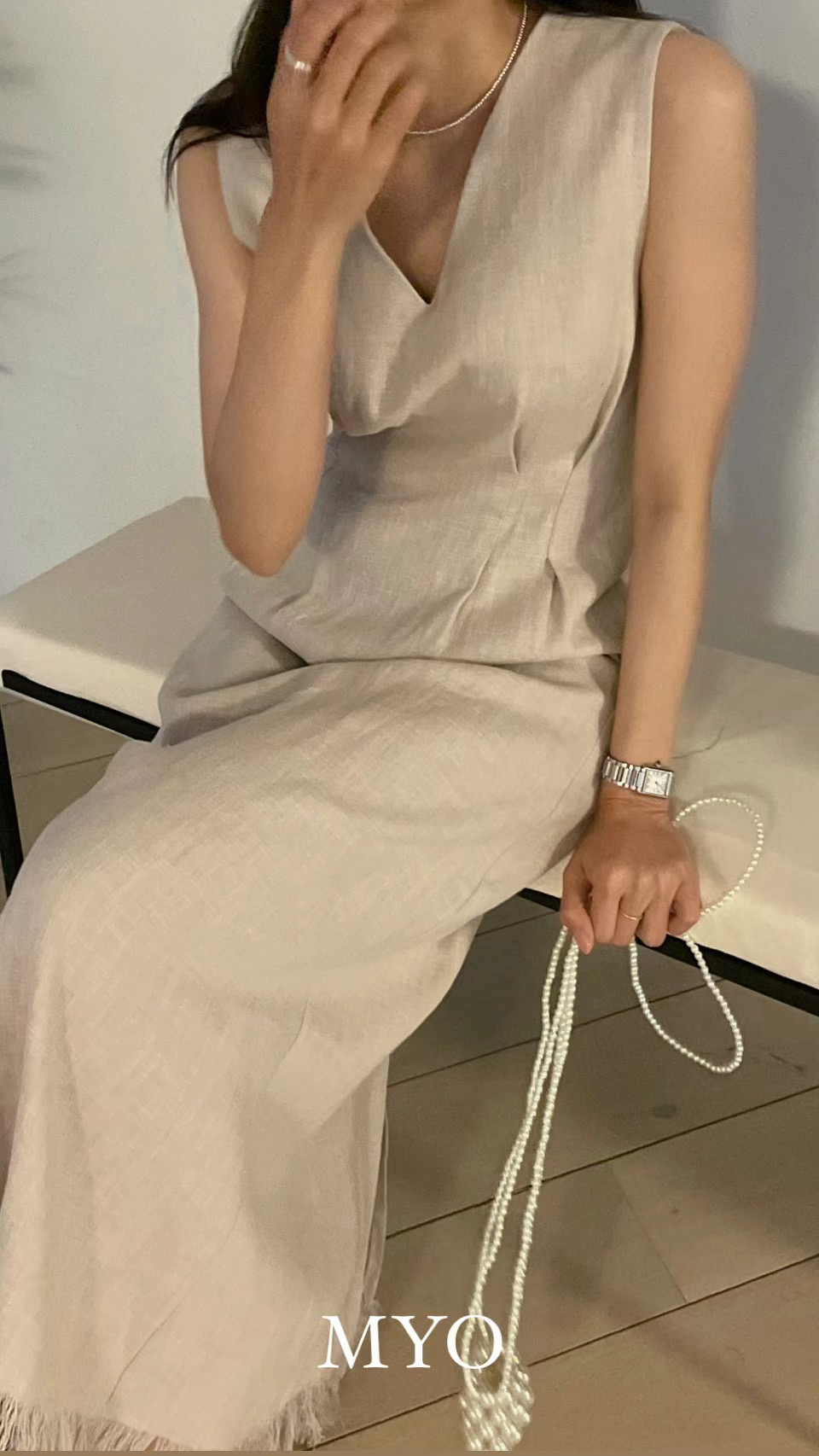 MYO東大門代購女裝新品時尚熱賣推薦真品人氣24秋夏連衣裙亞麻MYO連衣裙