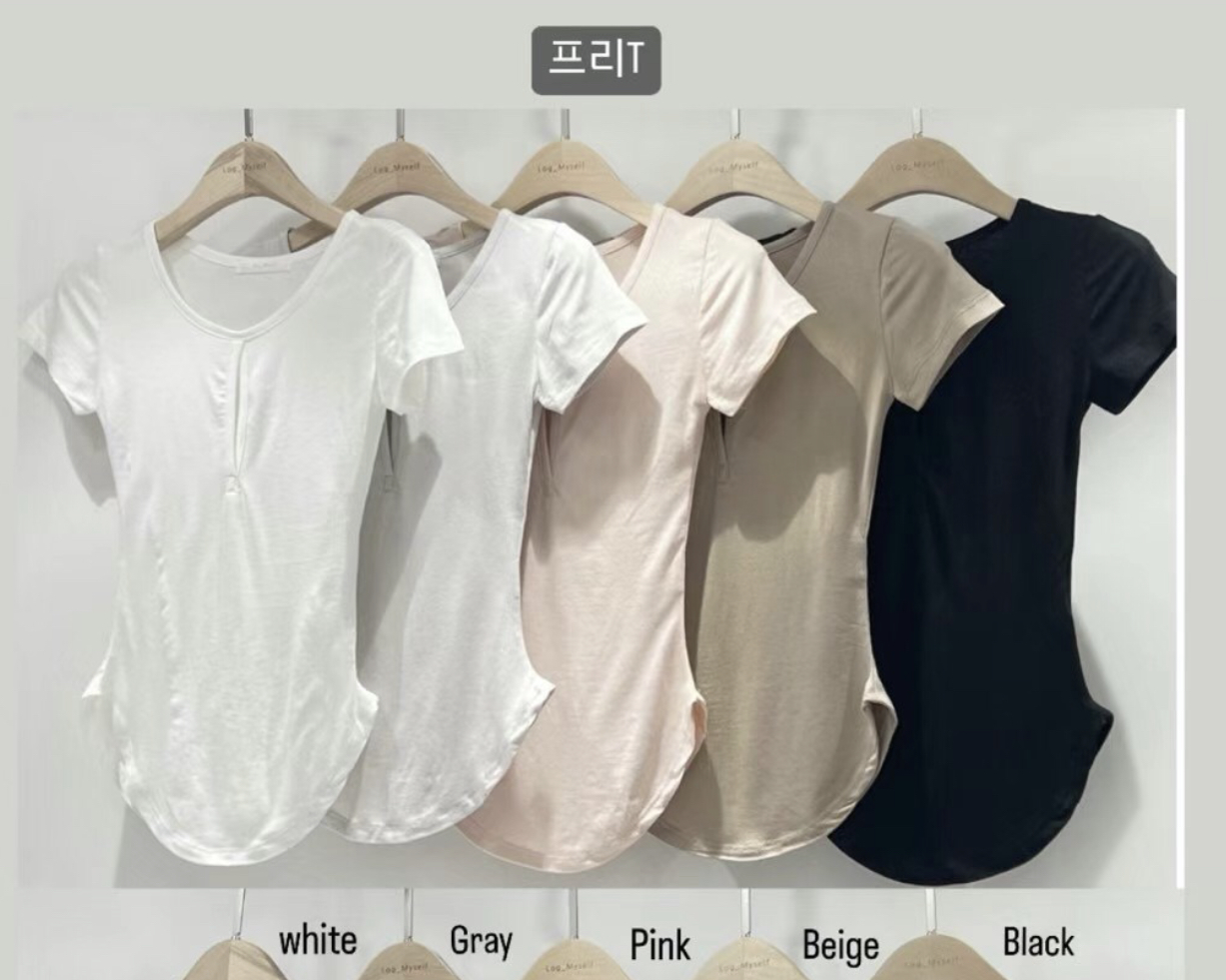 LOG MYSELF直郵韓國代購女裝新品職業休閑24春夏真品T恤LOG MYSELFT恤圖色2左二色