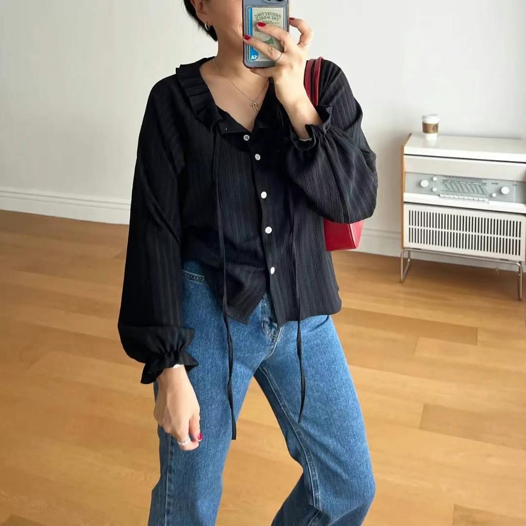 HONESTY韓國直郵東大門實拍女裝新款24春夏時尚襯衫蕾絲衫HONESTY襯衫/蕾絲衫