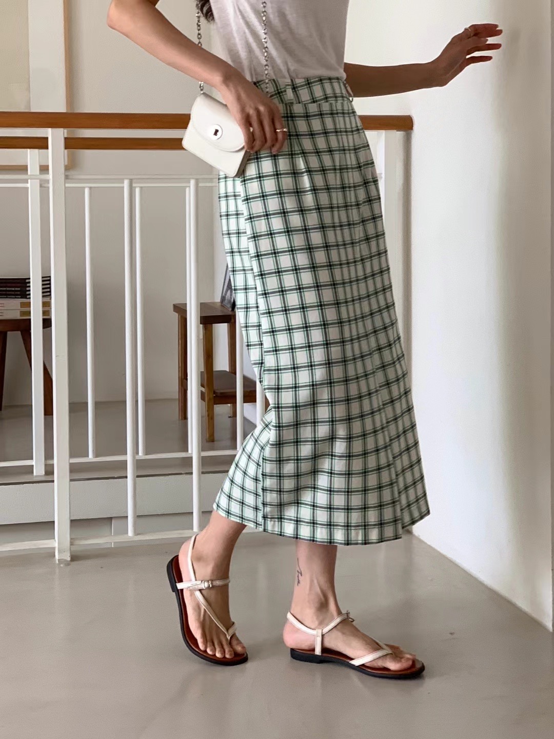 POLLEN東大門代購女士新款職業熱賣半身裙中短裙格紋半身裙POLLEN半身裙/中短裙圖色2