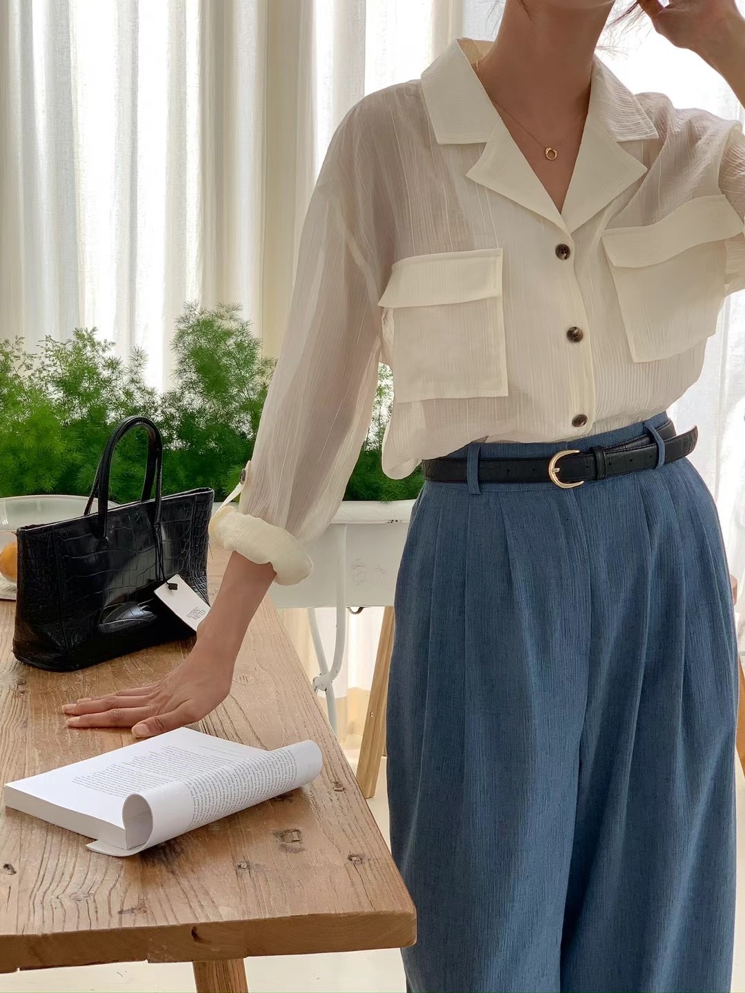 POLLEN東大門直郵女士新品休閑職業推薦人氣時尚襯衫蕾絲衫POLLEN襯衫/蕾絲衫