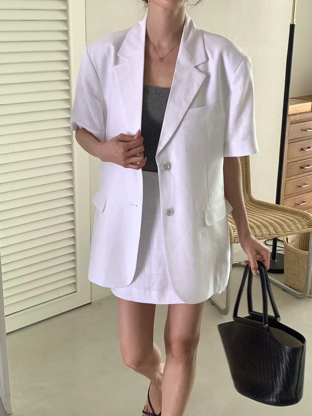 POLLEN東大門直郵女裝新品人氣推薦24秋夏熱賣真品夾克亞麻POLLEN夾克