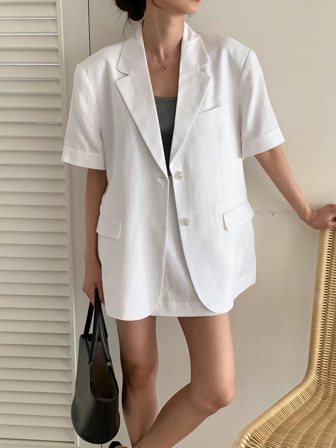 POLLEN東大門直郵女裝新品人氣推薦24秋夏熱賣真品夾克亞麻POLLEN夾克圖色1