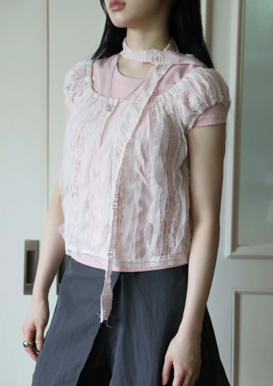 THELACREAM韓國直郵東大門代購女裝新品熱賣時尚襯衫蕾絲衫SPOON襯衫/蕾絲衫