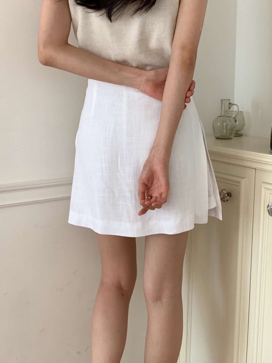 POLLEN東大門代購女士新品休閑熱賣真品人氣24秋夏短裙亞麻POLLEN短裙