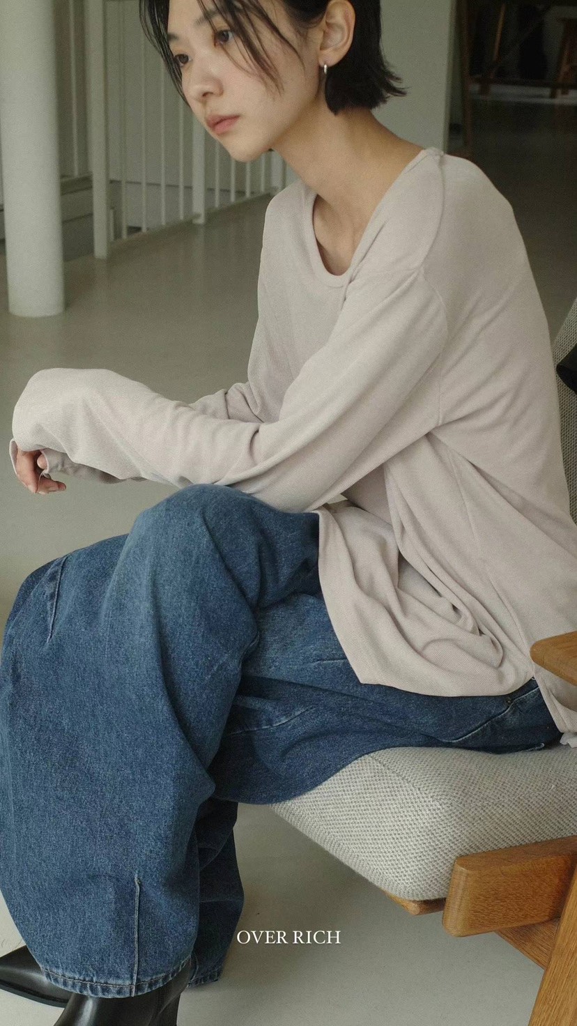 OVER RICH直郵韓國代購女裝新款職業休閑真品時尚24春夏長袖T恤OVER RICH長袖T恤