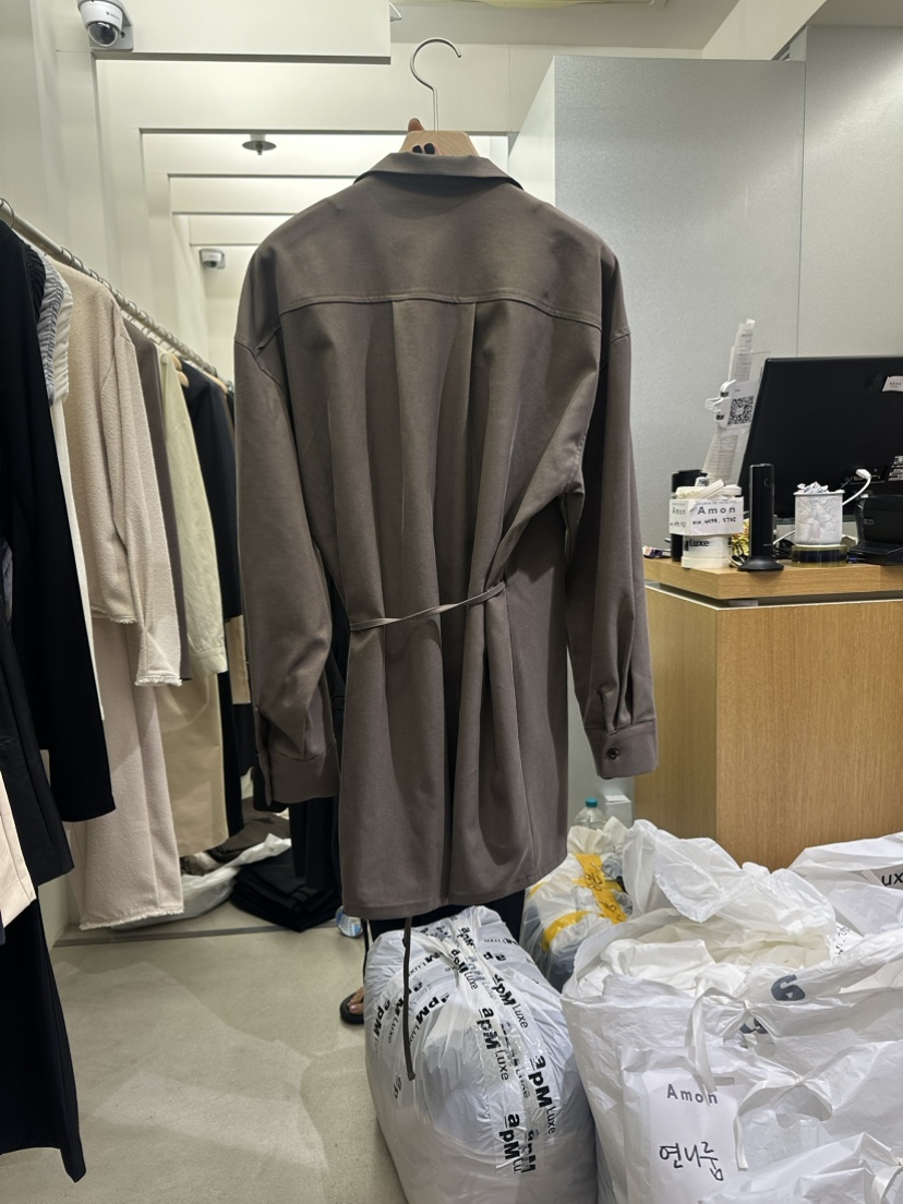 AMON直郵韓國代購女裝新款推薦真品人氣休閑時尚24春夏長款風衣AMON長款風衣