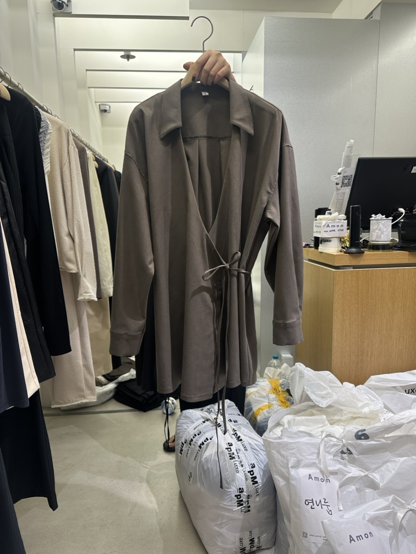 AMON直郵韓國代購女裝新款推薦真品人氣休閑時尚24春夏長款風衣AMON長款風衣
