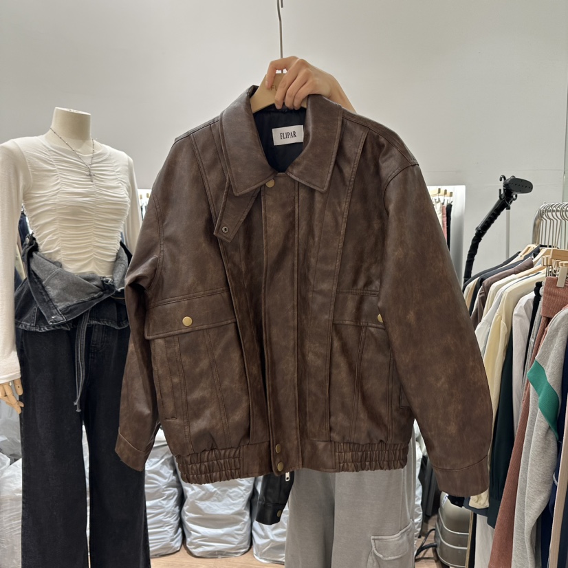 FLIPAR韓國直郵東大門實拍女裝新款24春夏時尚人氣真品皮衣ABLESTUDIO皮衣圖色2