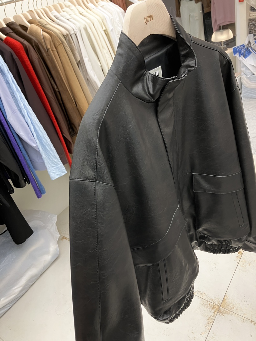CURVY直郵韓國代購女裝新款推薦人氣24秋冬休閑夾克口袋皮革CURVY夾克