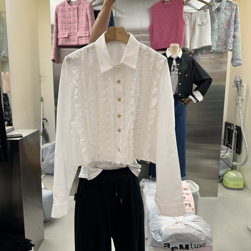 Corner韓國直郵女裝新款熱賣人氣休閑24秋冬職業襯衫蕾絲衫CORNER.302襯衫/蕾絲衫圖色2
