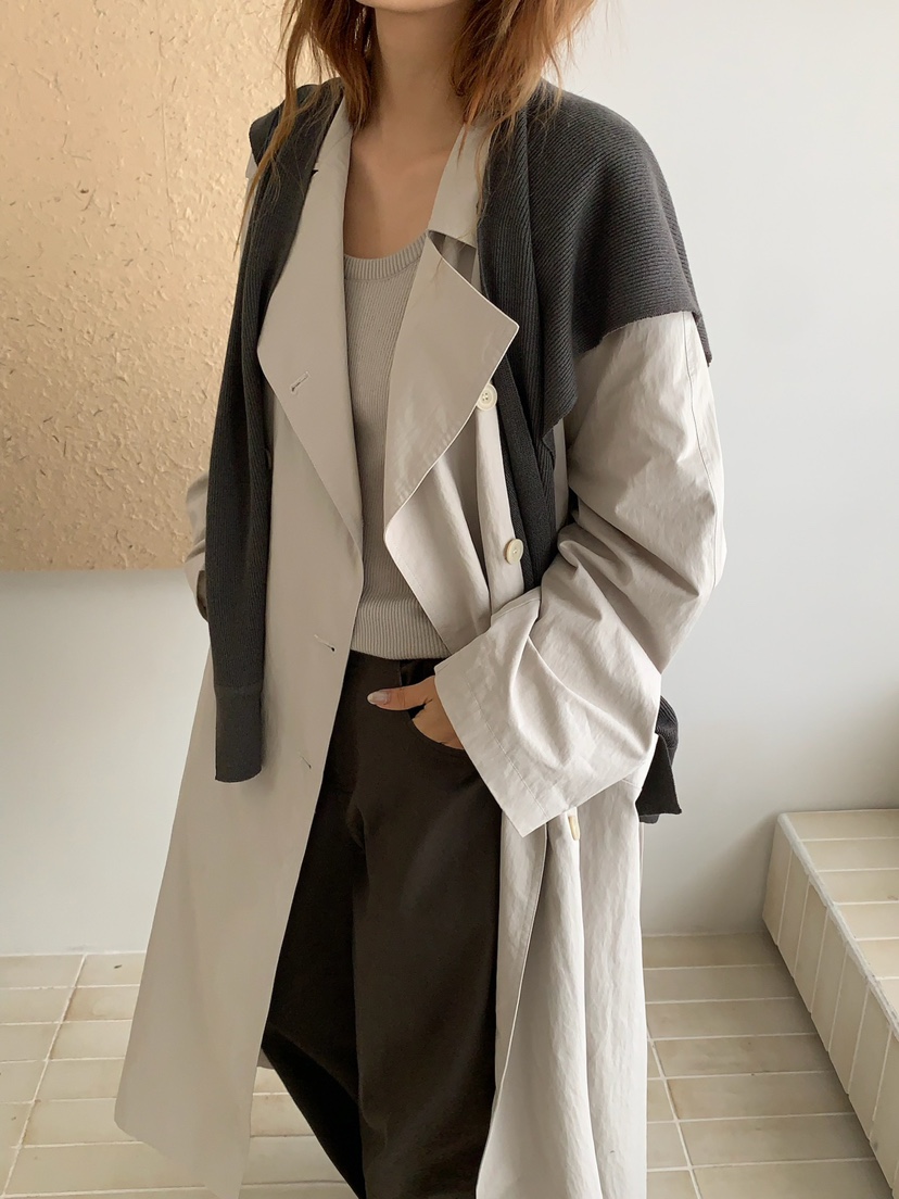 HER直郵韓國代購女裝新款休閑人氣推薦24秋冬真品長款風衣HER長款風衣