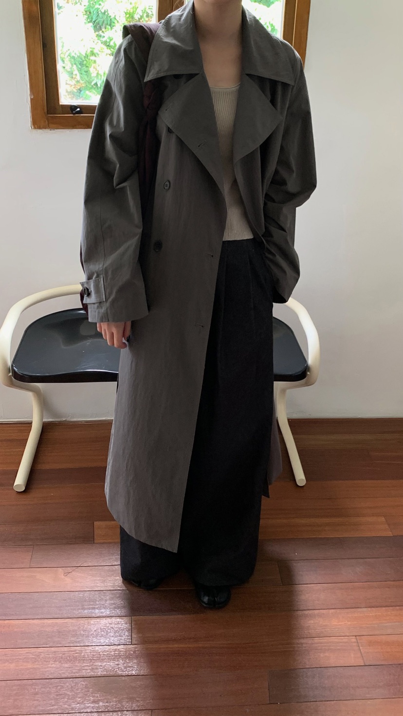 HER直郵韓國代購女裝新款休閑人氣推薦24秋冬真品長款風衣HER長款風衣