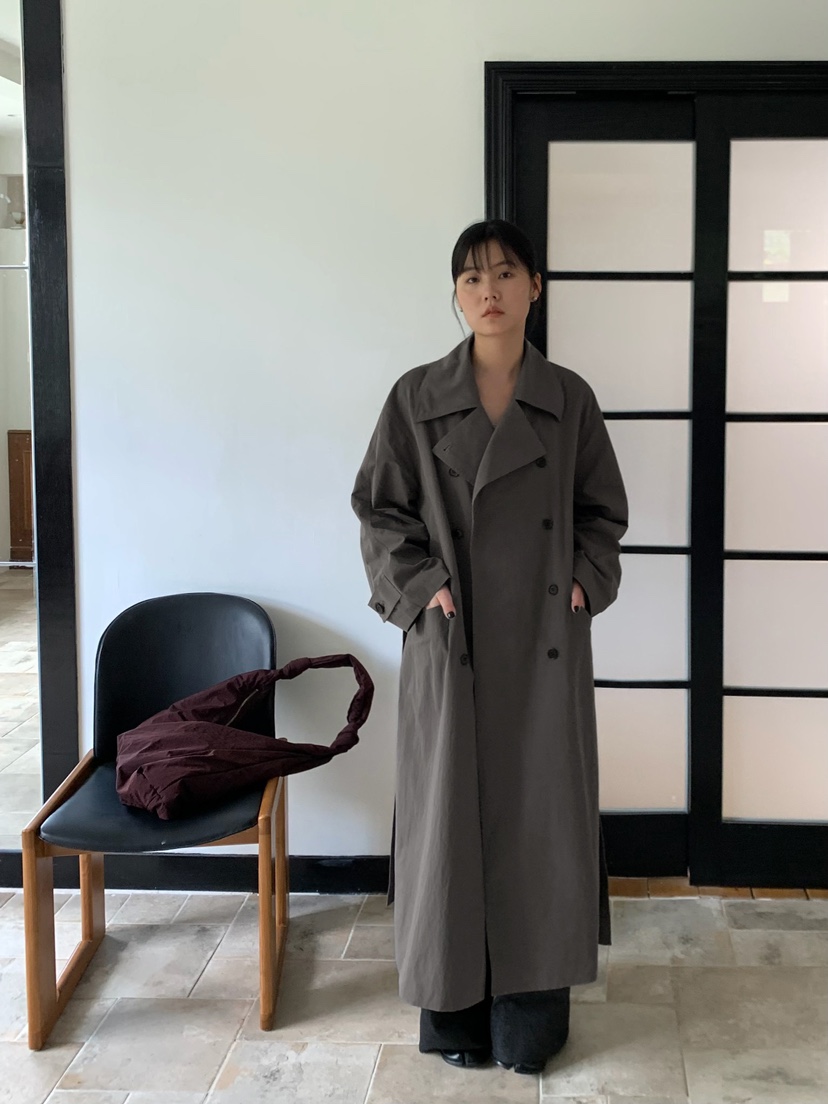 HER直郵韓國代購女裝新款休閑人氣推薦24秋冬真品長款風衣HER長款風衣