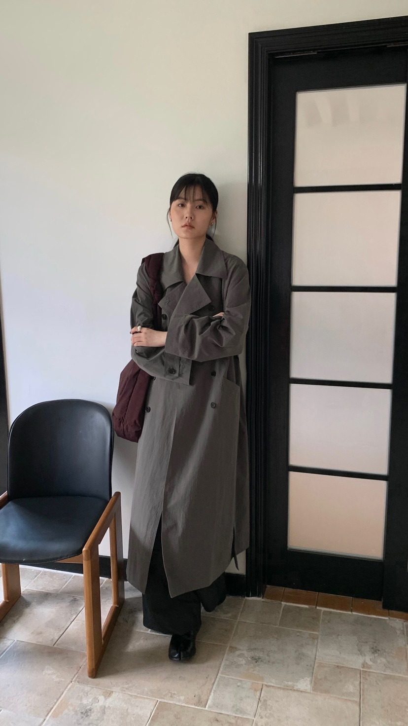 HER直郵韓國代購女裝新款休閑人氣推薦24秋冬真品長款風衣HER長款風衣